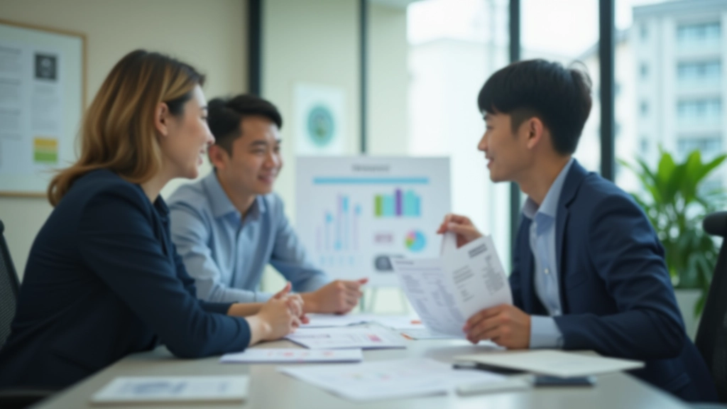 Financial advisor explaining budget allocation model to client in modern office