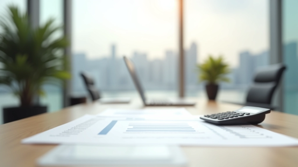 Financial planning workspace with documents and modern office setting