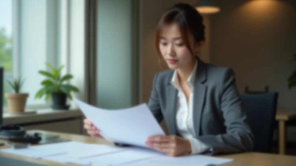 Woman reviewing personal finance documents at modern desk with laptop and calculator